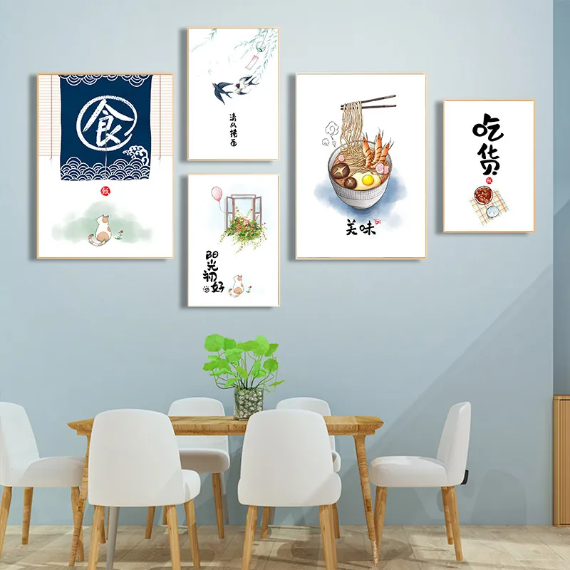 YUMEART кухонный декор холст живопись в японском стиле Постер виде лапши кошки