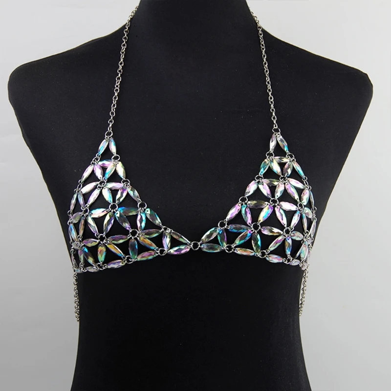 

Harness Sexy Shiny Crystal Rhinestone Bra Bikini Chest Chain Nightclub Crop Top K3NC