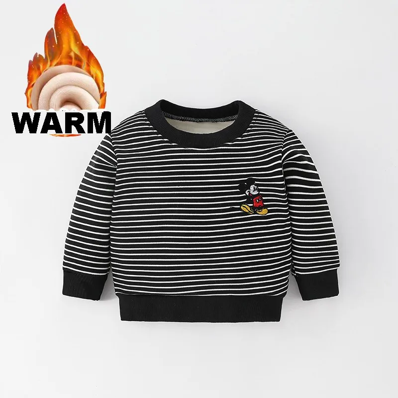

Baby Boys Winter Sweatshirts Girls Long Sleeve Warm Tops Kids Toddler Plus Velvet Pullover Striped Hoodies Children's Clothing
