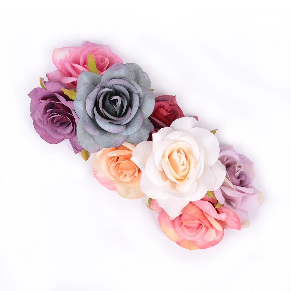 

5pcs/lot 7cm Silk Rose Flower head Artificial Flower Wedding Party Home Decor DIY Wreath Scrapbook Gift Box Craft Fake Flower