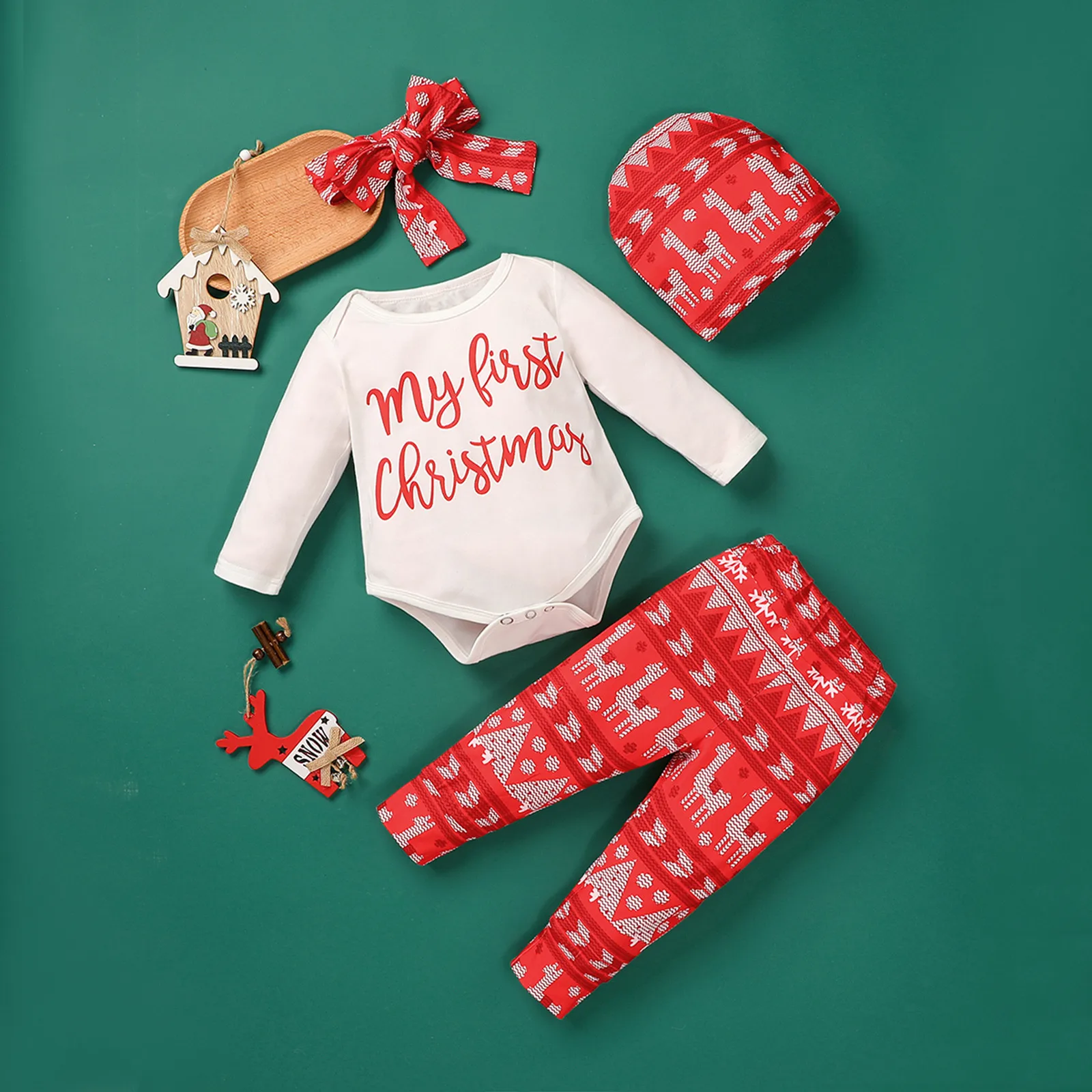 Детская одежда с рисунком из мультфильма Мой первый Рождество для новорожденных