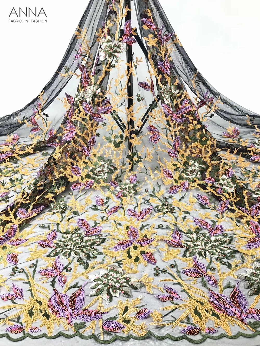 Французская кружевная ткань с блестками Anna Высококачественная вышитая
