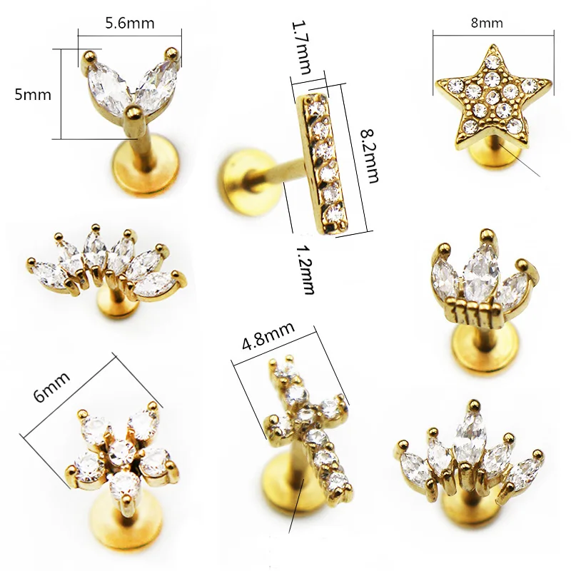 1Pc 100% In Acciaio Chirurgico Fiore star 16G piercing orecchini studs trafitto orecchini per le