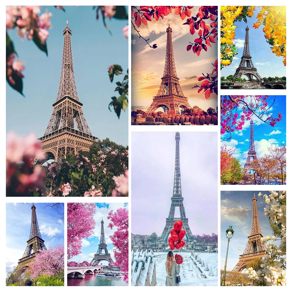 

Full Round Diamond Painting Eiffel Tower 5D DIY Mosaic Full Set Embroidery Landscape Rhinestone Pictures Home Decor