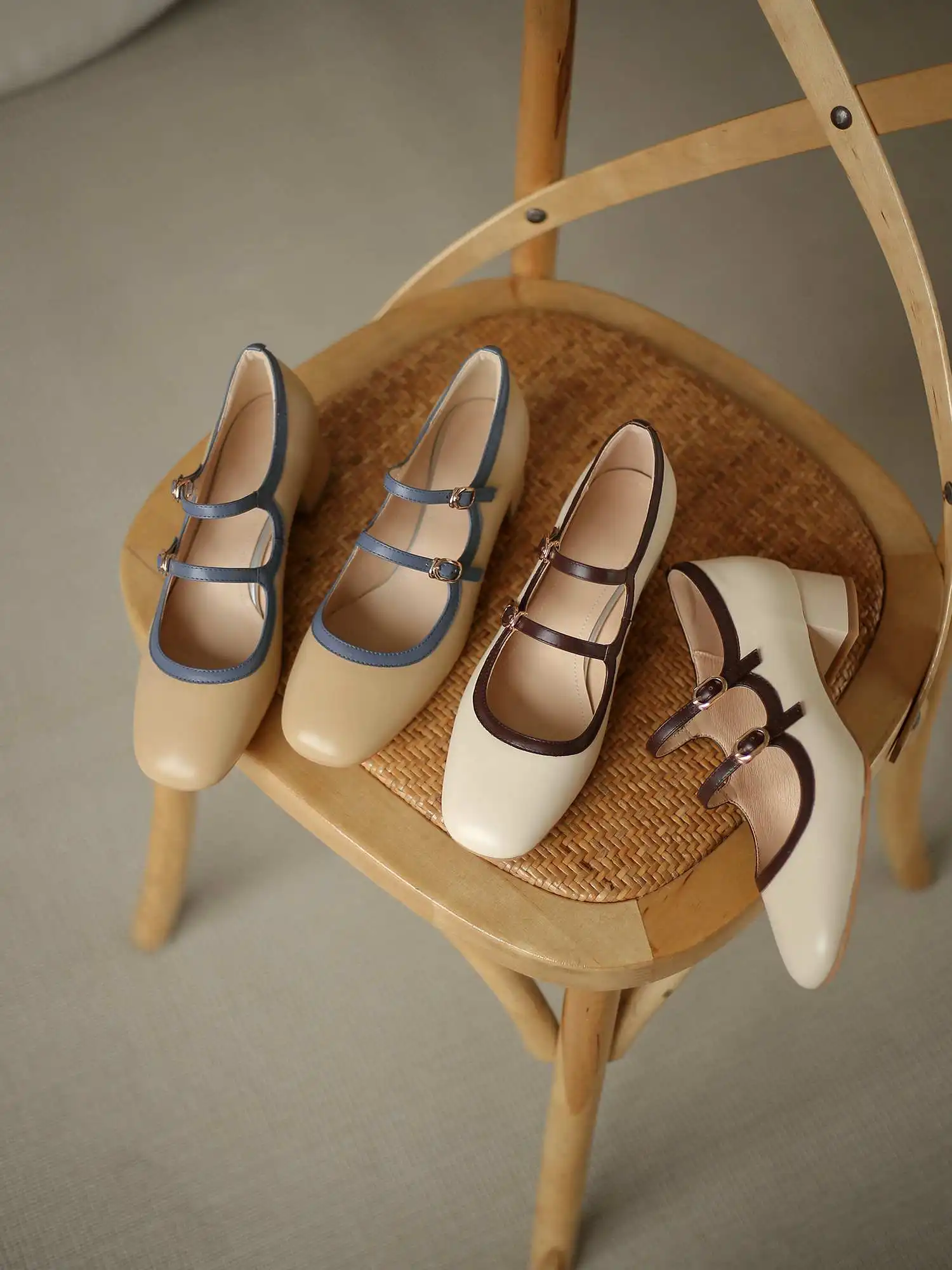 

Krazing Pot vintage Mary janes genuine leather mixed colors round toe thick med heel buckle straps dress maiden women pumps L21