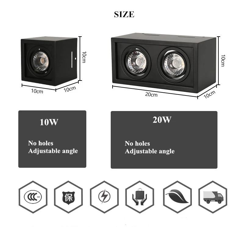 $12.22 1pcs white Black High quality Surface Mounted adjustment LED COB dimmable Downlights ac85-265V 10W 20W LED Ceiling Lamp Spot