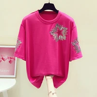 fashion hollowed out short sleeve tshirt female casual tops star sequin t shirt for women 2021 summer new korean style