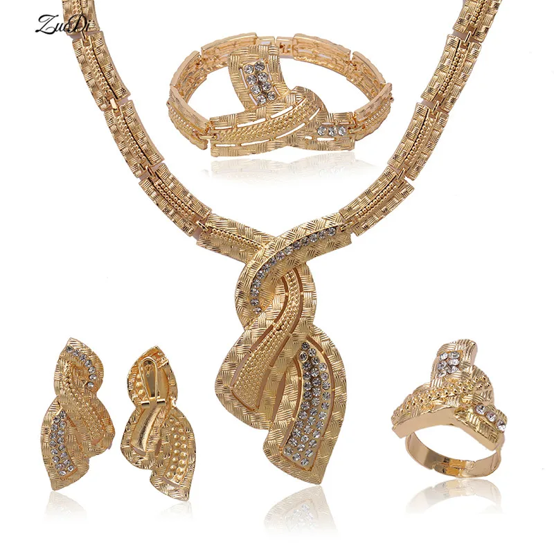 

ZuoDi 2018 nigerian Wedding woman accessories jewelry set Wholesale African Beads Brand Jewelry Set Dubai gold-color Jewelry Set