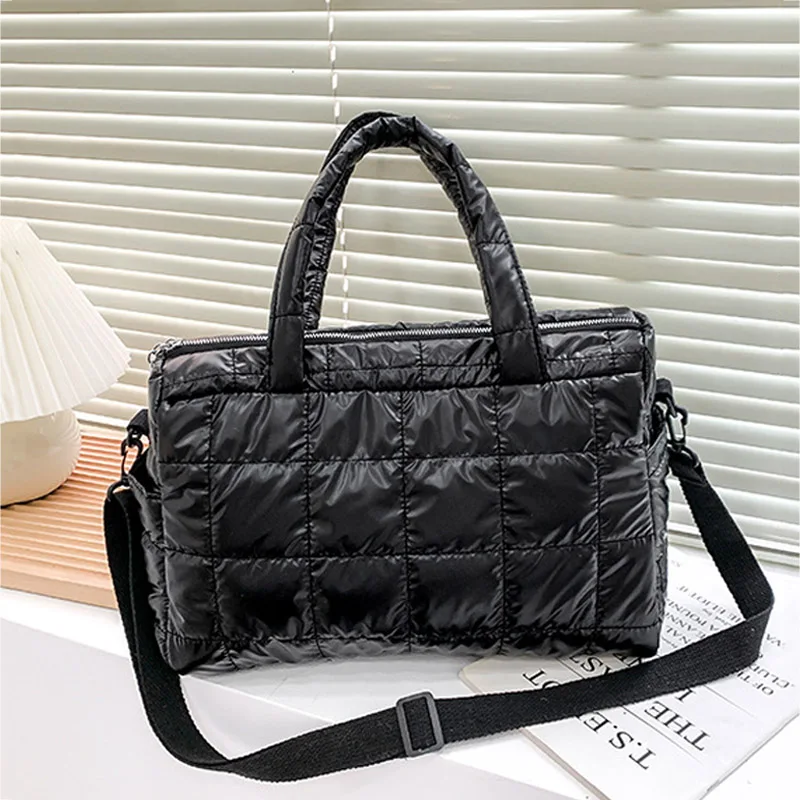 

Casual Nylon Waterproof Grid Bucket Shoulder Bags For Women 2021 Hit Winter Fashion Ladies Handbags Crossbody Bag Shopper Totes