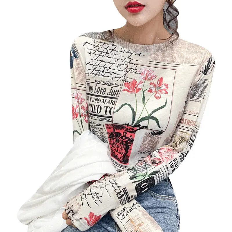 

2021 Spring and Summer New Long Sleeve Backing Shirt Women Tie Dye T-shirt Joker Crewneck Slim Shirt Short Sleeve T-shirt Tide