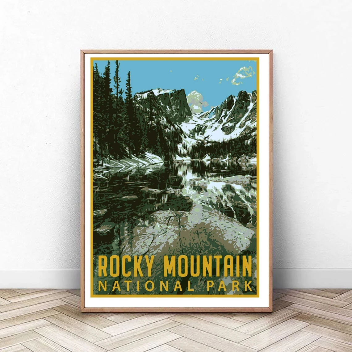 

Rocky Mountain National Park Travel Poster, Vintage Serigraph Style Poster, Wall Art, Travel, Vacation, Souvenir