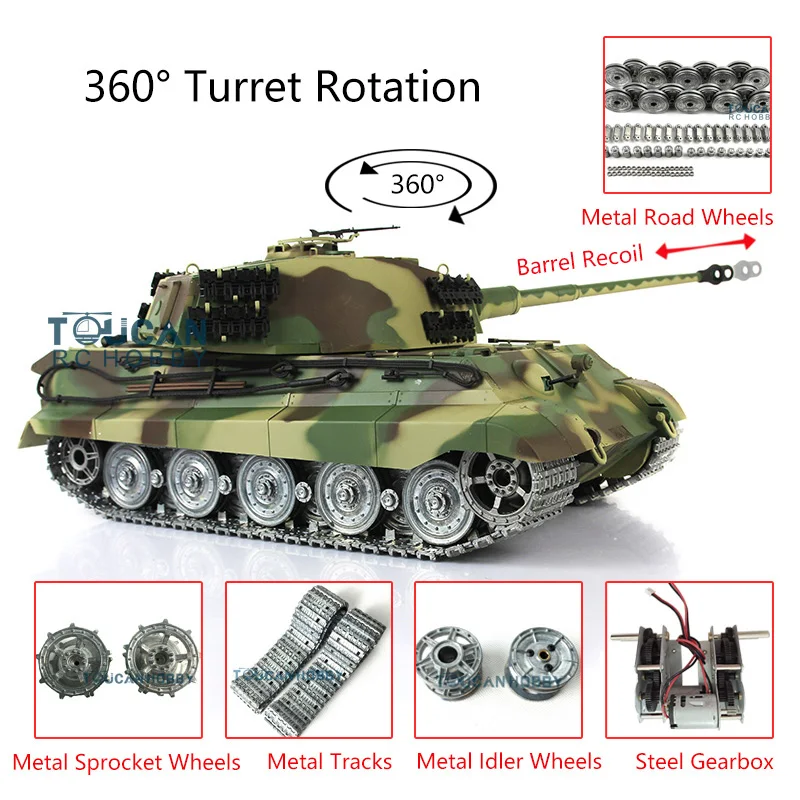 

US Stock 1/16 Heng Long 7.0 Customized King Tiger RC Tank 3888A Metal Wheels Barrel Recoil TH17529-SMT5