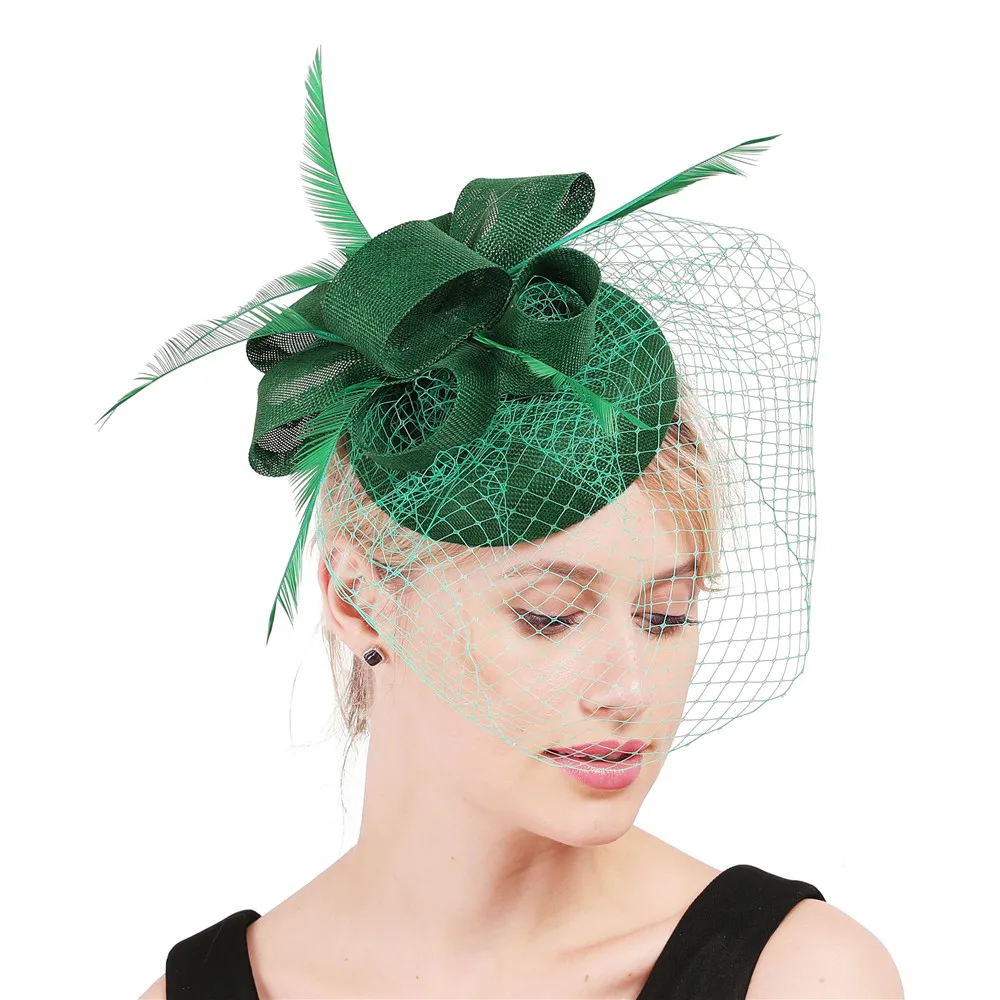Вуалетка шляпа с вуалью имитация синамея перьями Кентукки для свадьбы вечеринки