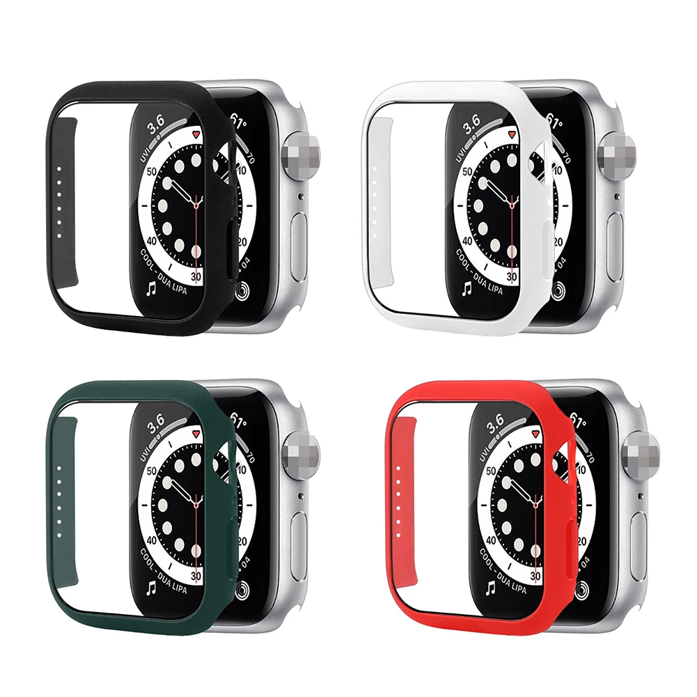 

Закаленное стекло + чехол для Apple Watch Серия 7 6 5 4 3 2 1 SE 44 мм 41 мм, чехол для IWatch, защита экрана + чехол для телефона