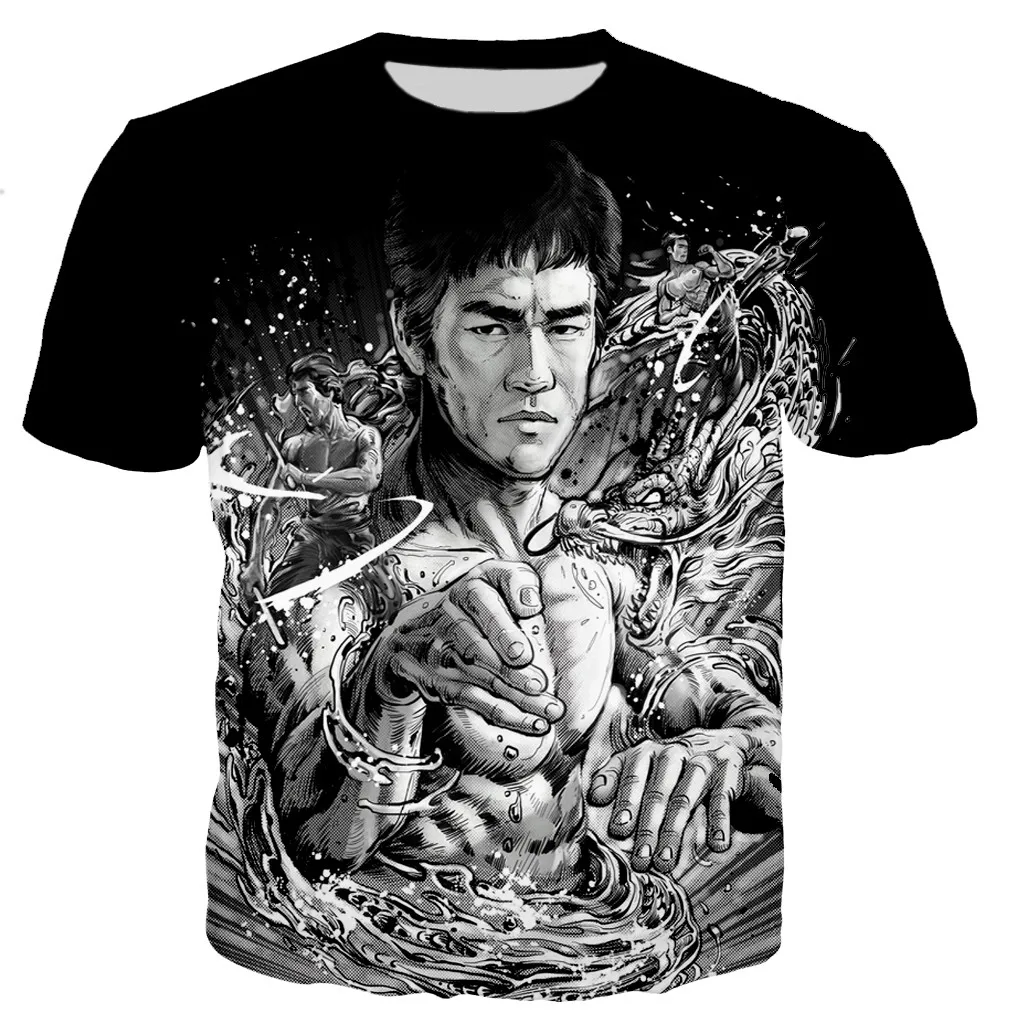 

Summer New Style Bruce Lee Fashion Cool Men's National Hero T-shirt Street Style Hip-Hop Fitness Sports Oversized Short Sleeves