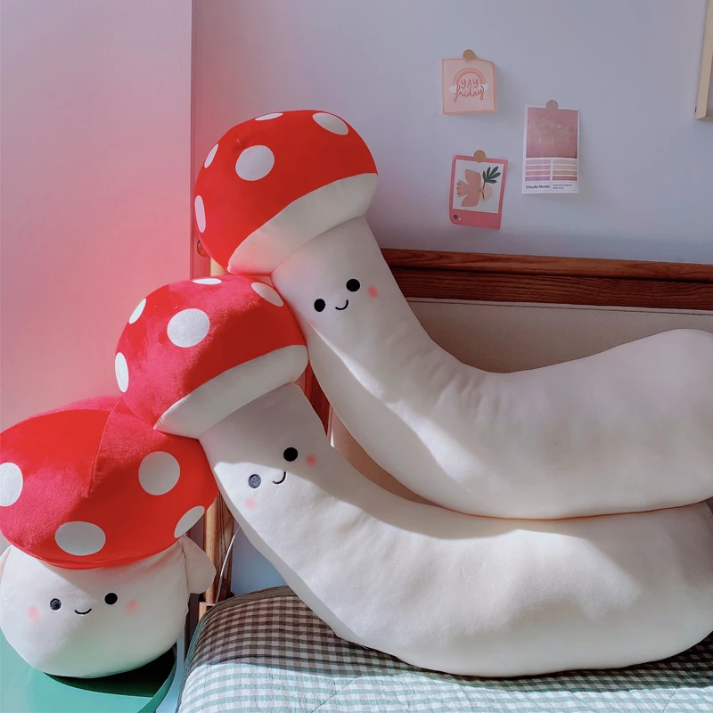 

90cm Cute Red Mushroom Pillow Stuffed Plant Kawaii Long Plush Toy Back Cushion Girly Room Decor Hug Plushies Child Girl