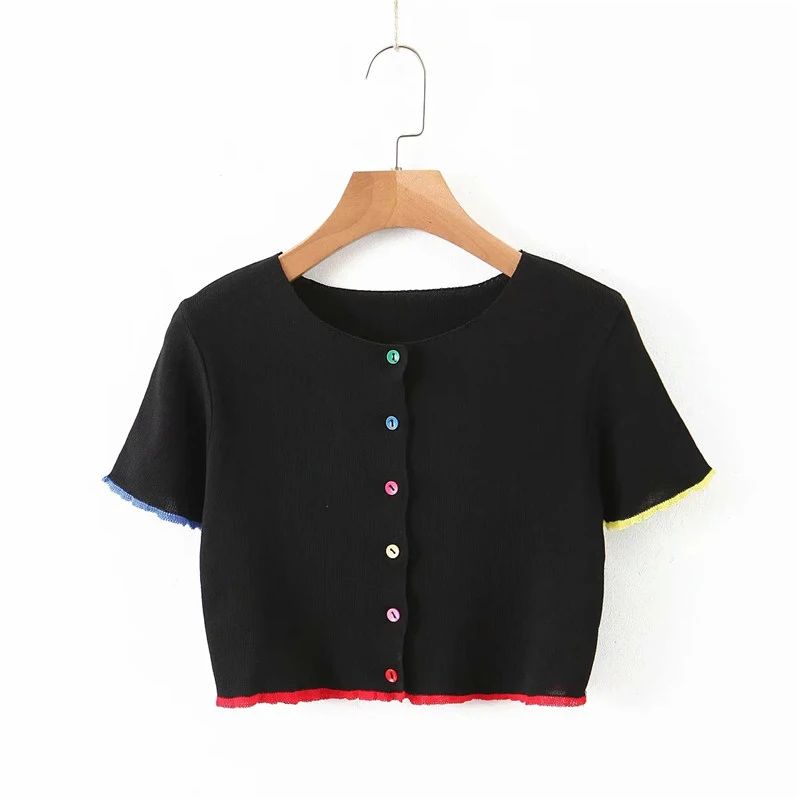 Женские модные черные и белые вязаные топы 2020 лето весна Женская цветная