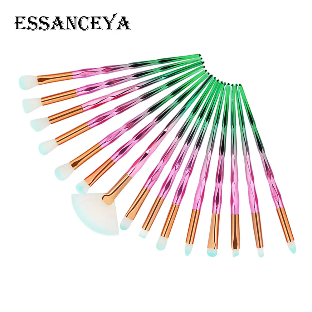 15pcs ESSANCEYA 10/15 шт алмазные Косметические кисти для макияжа Фонд вентилятор косметическая пудра для бровей губ кисть для теней для век макияж кисти набор инструментов - Handle Color: 15pcs