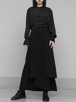 Новая Асимметричная темная юбка средней длины с бахромой | Женская одежда