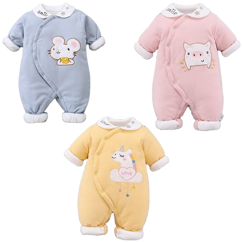Комбинезоны для младенцев 0-12 мес. теплые комбинезоны для новорожденных милые Мультяшные Комбинезоны для маленьких мальчиков и девочек цел...