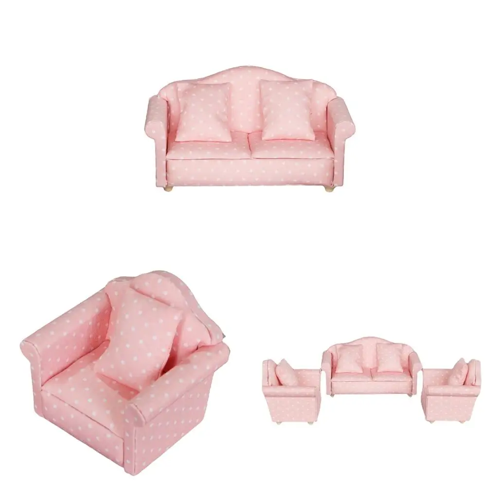

1 Set Dollhouse Miniature 1:12 Living Room Pink Sofa Furniture