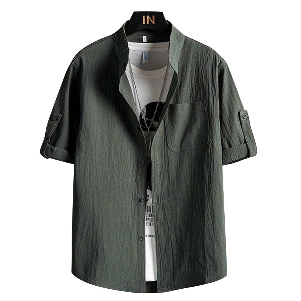 

2021New Spring Short Sleeve Shirt Men Slim Fit Linen Solid Casual Shirts Men Half Sleeve Clothing Soft T-shirts Large Size M-5XL