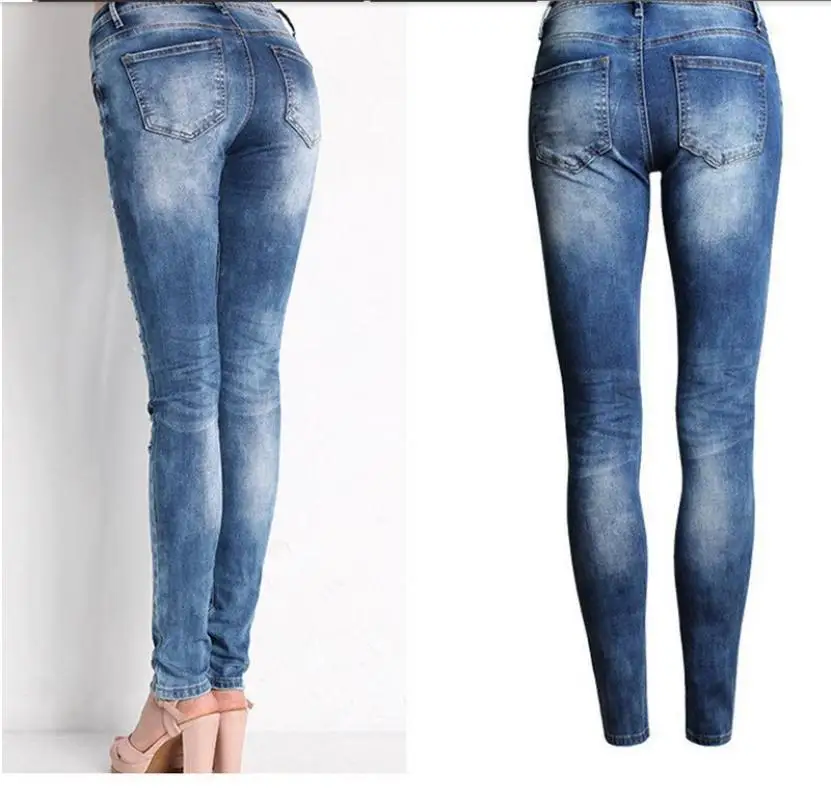 

Jeans Woman Office Lady Casual Jeans Stretch Cotton Hole Fashion Pencil Feet Female Jeans