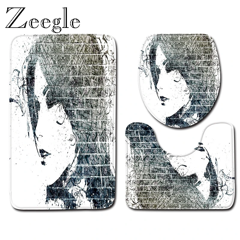 Комплект ковриков для ванной Zeegle с портретной печатью нескользящий напольный