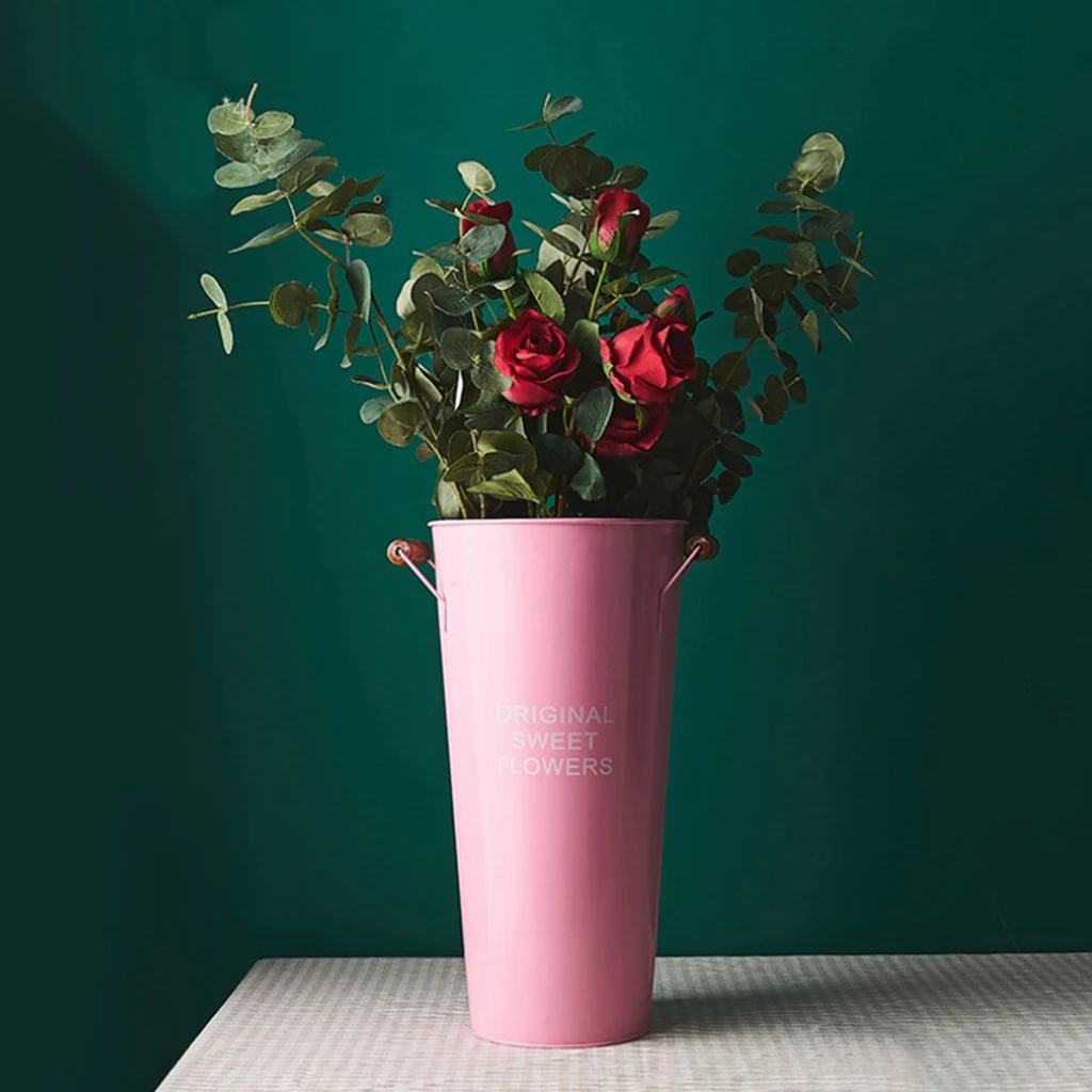 

Flower Bucket Metal Flowerpot Barrels for Artificial Flowers Desktop Decor