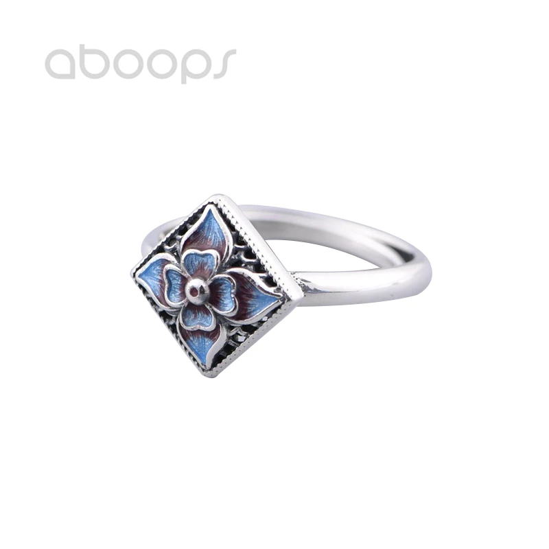 

Серебряное кольцо с ромбом 925 пробы с цветком для женщин