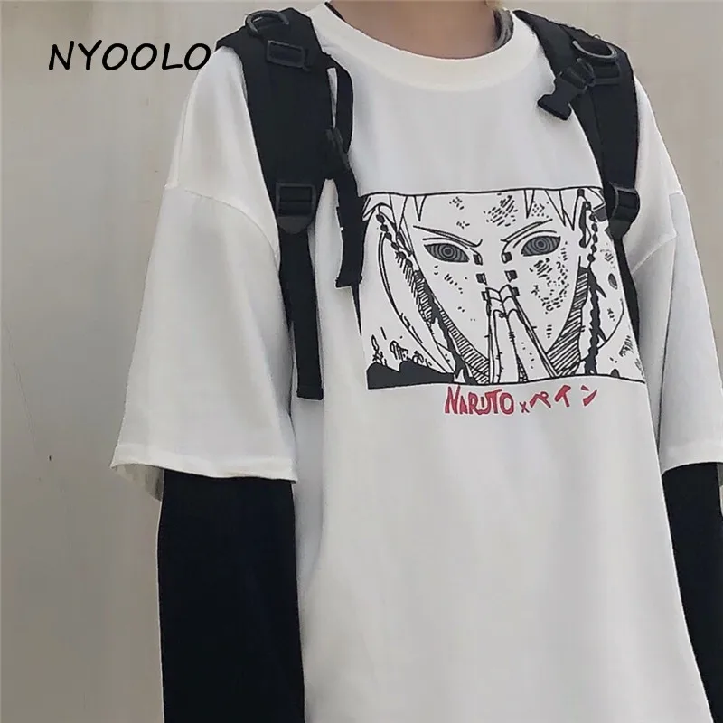 NYOOLO Harajuku Винтаж мультфильм Наруто печати поддельные 2 шт. Лоскутное Топ осень уличная одежда с длинным рукавом Футболка женская мужская одежда