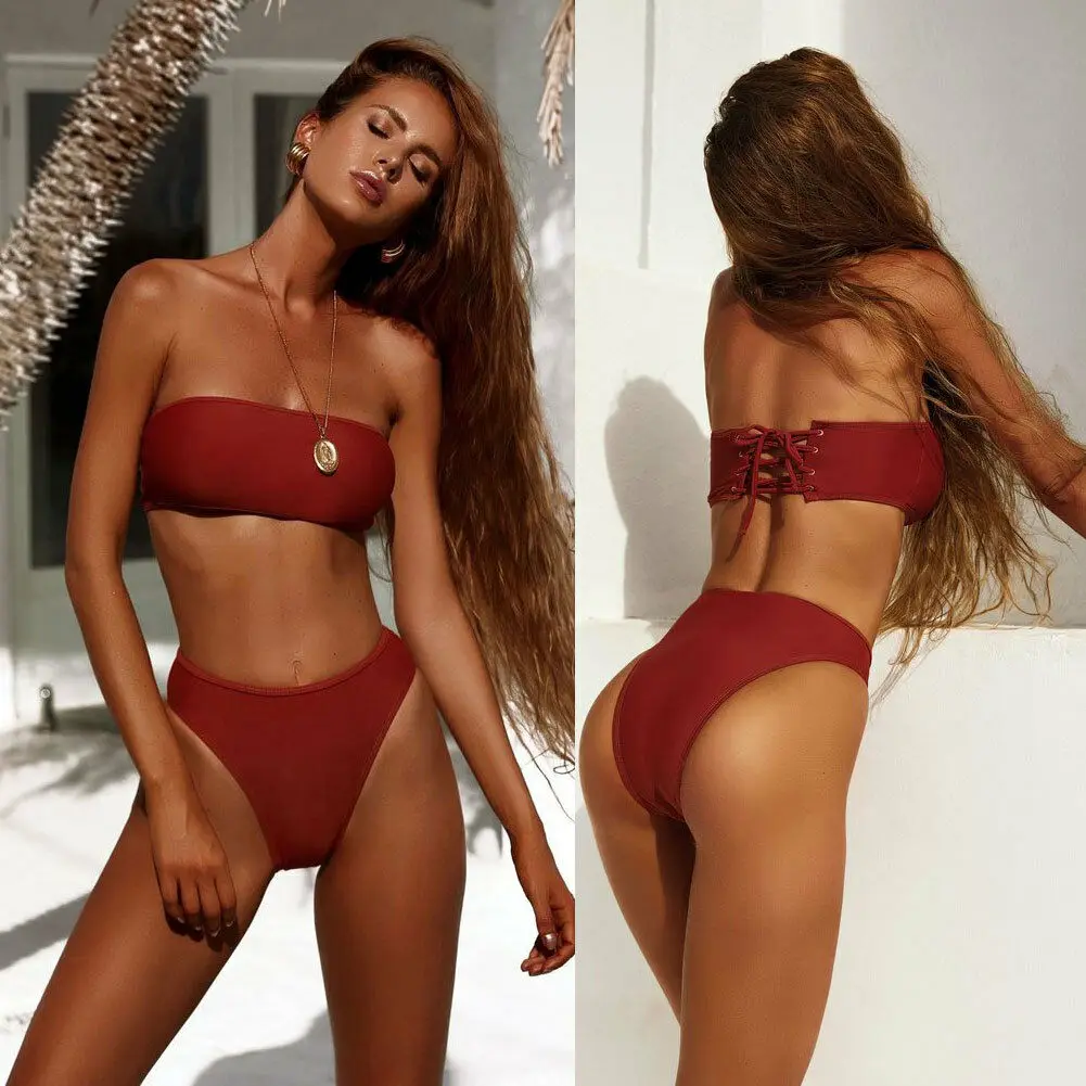 Женщины Лето пляж бикини наборы дамы 2 шт. праздник купальник с высокой талией