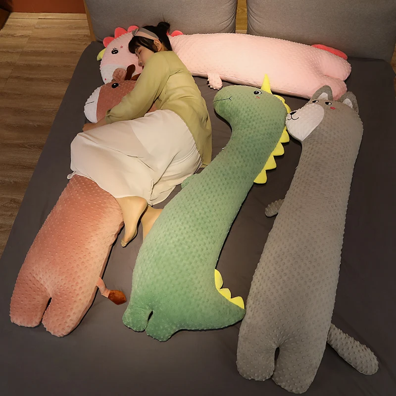

75/100/135CM Cartoon Plush Dinosaur Husky Toys Soft Long Pillow Cushion Animal Stuffed Doll Bed Sleeping Cushion Gift for Girls