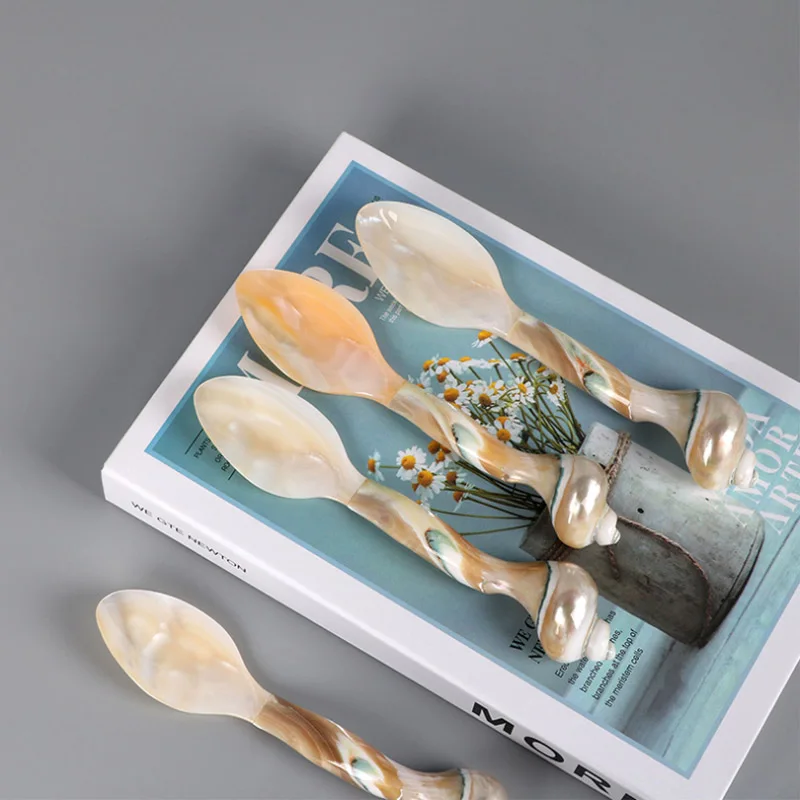 

Ложка ручной работы, высокое качество, креативный подарок, модная винтажная ложка для салата, ракушка, сервировка мороженого, Bestekset, столовы...