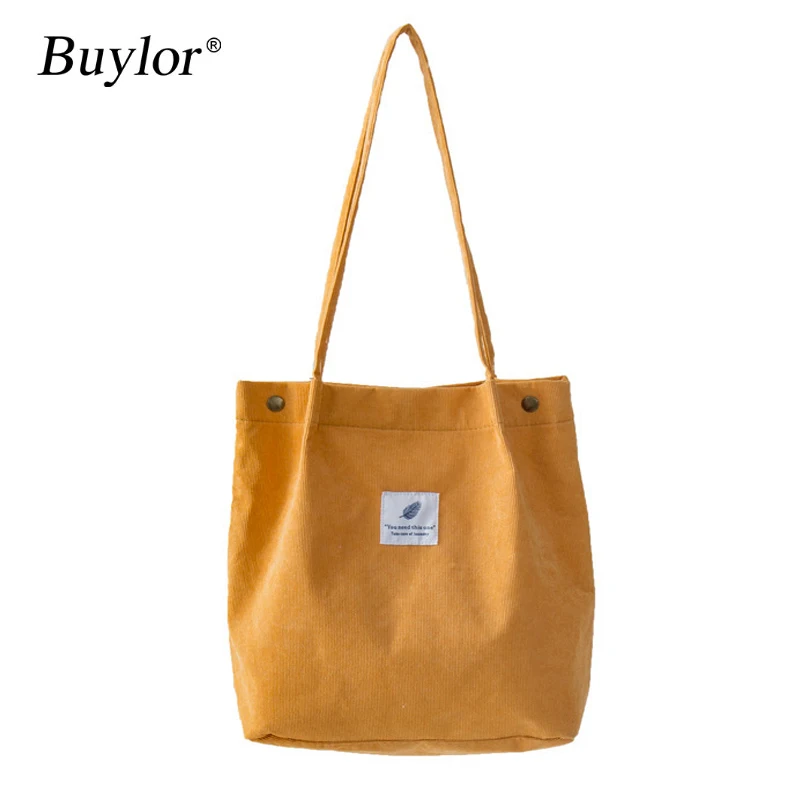 

Buylor Сумки для Для женщин Повседневное вельвет сумка Холст сумка-тоут сумка большая Ёмкость сумка через плечо многоразовая сумка для книг сумка