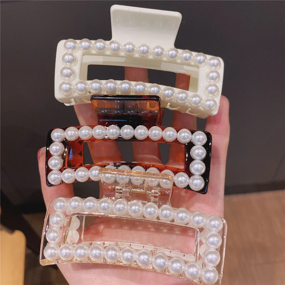 

Заколки для волос с жемчужинами женские, элегантные Геометрические зажимы для волос, заколка-краб большого размера, модные аксессуары для в...