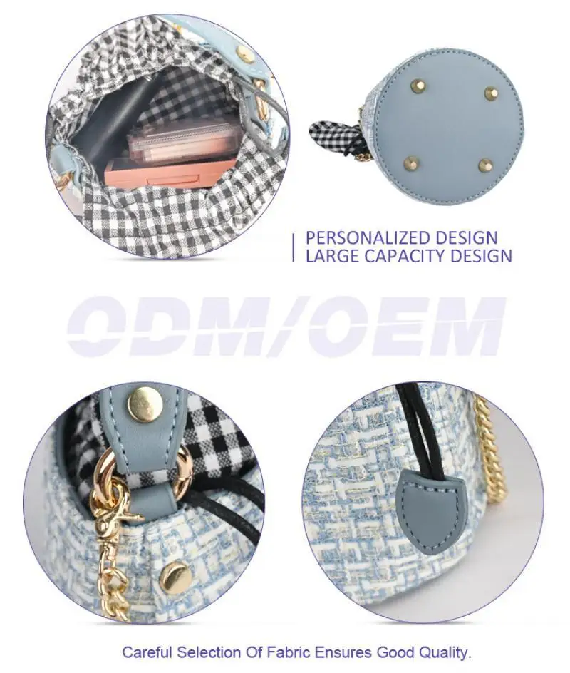 

Vintage Small Wool Linen Bucket Women's Shoulder Bag Designer Chain Bow Crossbody Bags For Women Handbags Purse Mini Female Tote
