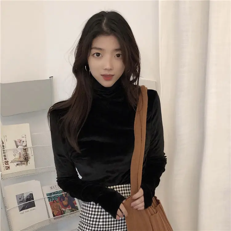 Осенне-зимняя Вельветовая Однотонная рубашка с высоким воротником и рисунком