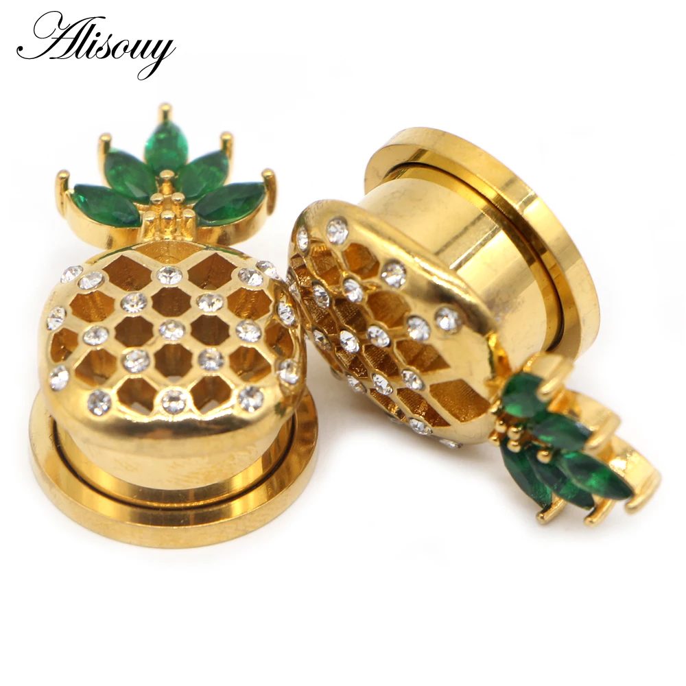 Alisouy, 2 шт, нержавеющая сталь, ананас, модные хрустальные беруши, тоннели для пирсинга, удлиненные, растягиваются, ювелирные изделия для тела, 6-25 мм