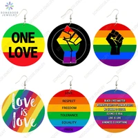 somesoor rainbow colors one love african wooden drop earrings powerful fist inspire sayings printed loops dangle for women gift