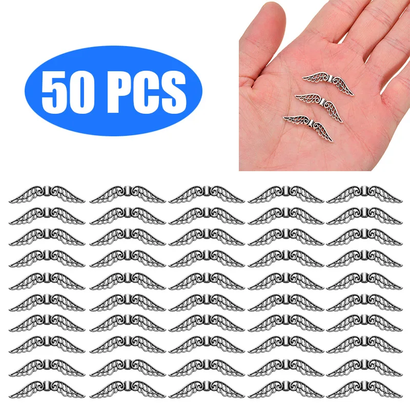 50pcs Angel Wing Spacer Beads Tibetan Retro DIY Jewelry Pendant 32x7mm For Jewelry Making