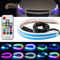 2pcs led drl daytime running light rgb strip sequential flowing turning signal light with remote control car styling headlight