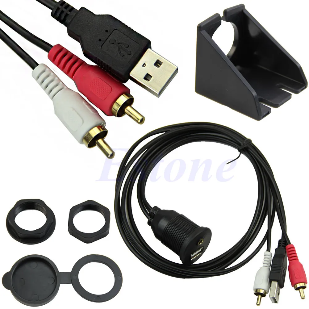 

New Flush Mount Car Dashboard 3.5mm Audio/USB Port to USB Male+ 2 RCA Plug Cable MOLE