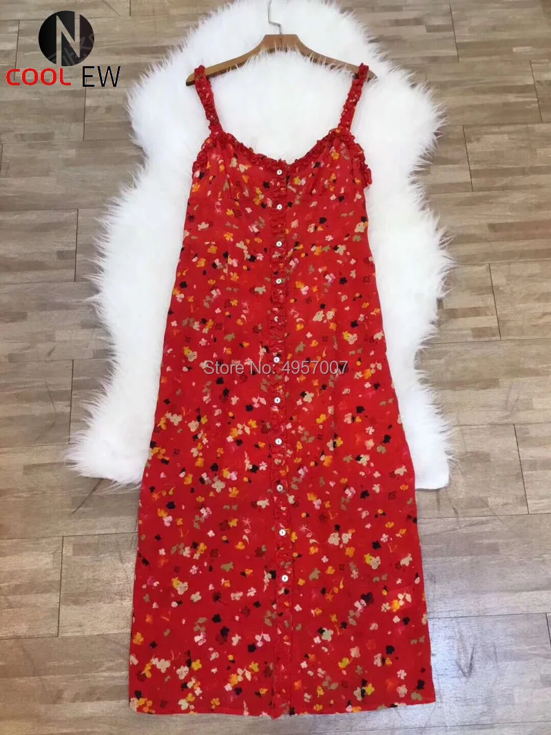 

Top Silk Floral Printed Sexy The Juliet Rouge Fleur Button Front Waisted Strap Midi Dress - 2021ss Ladies Holiday Dres