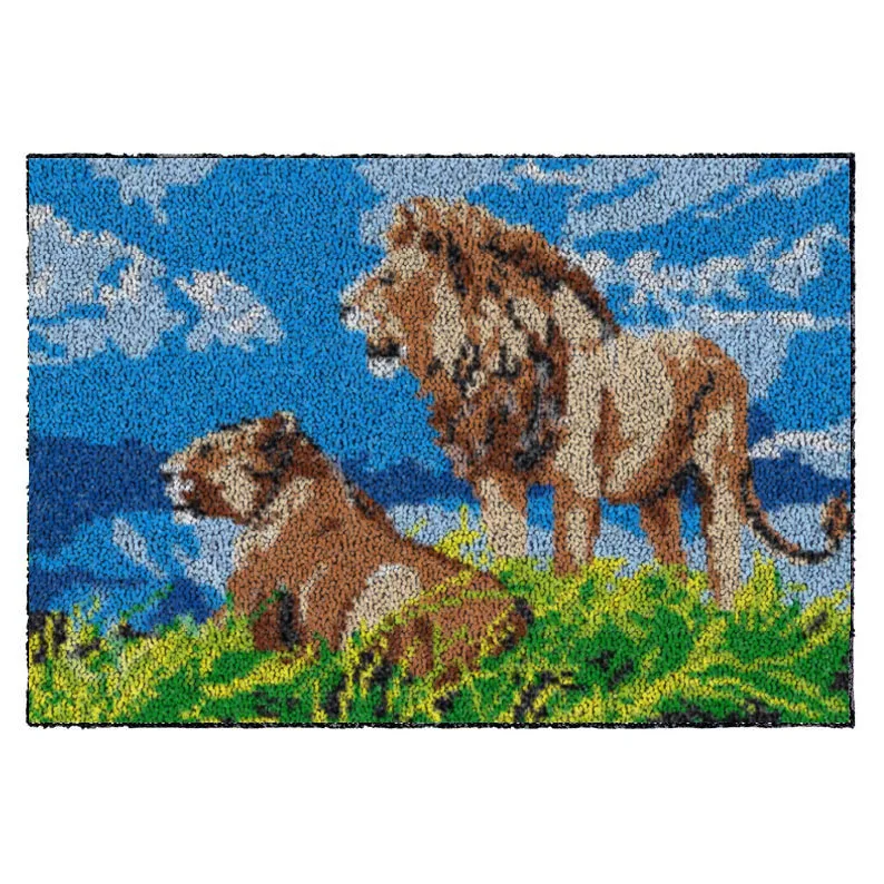 

Latch Hook Rug Wall Hanging Crocheting Tapestry Animal Lion Pattern Cushion Kits for Embroidery Home Carpet Handicraft Gift
