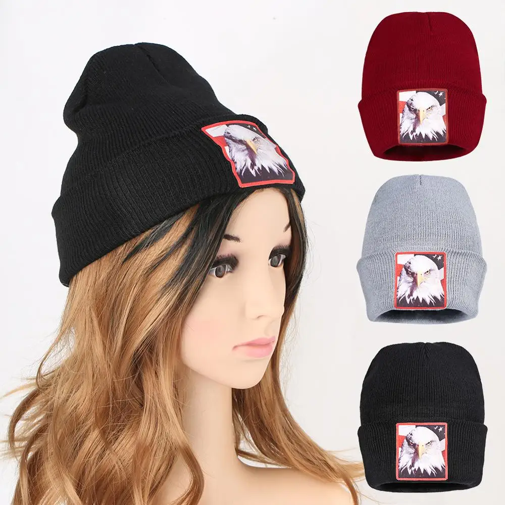 Зимние шапки Американский лысый орел Beanies женские вязаные с манжетами облегающая