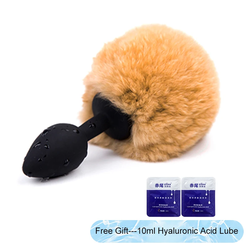 Анальная пробка плюшевый шар кроличий хвост массажер простаты из нержавеющей