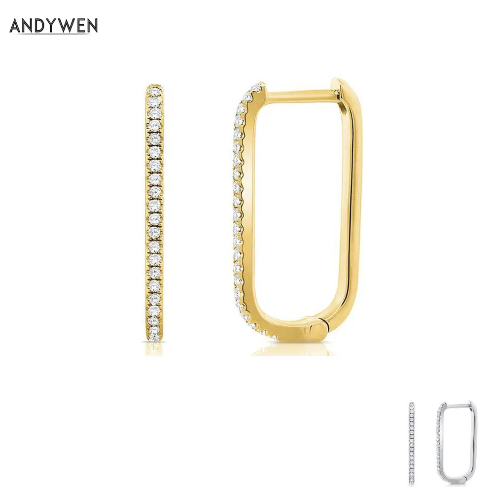 Золотые серьги кольца ANDYWEN из стерлингового серебра 925 пробы с кристаллами