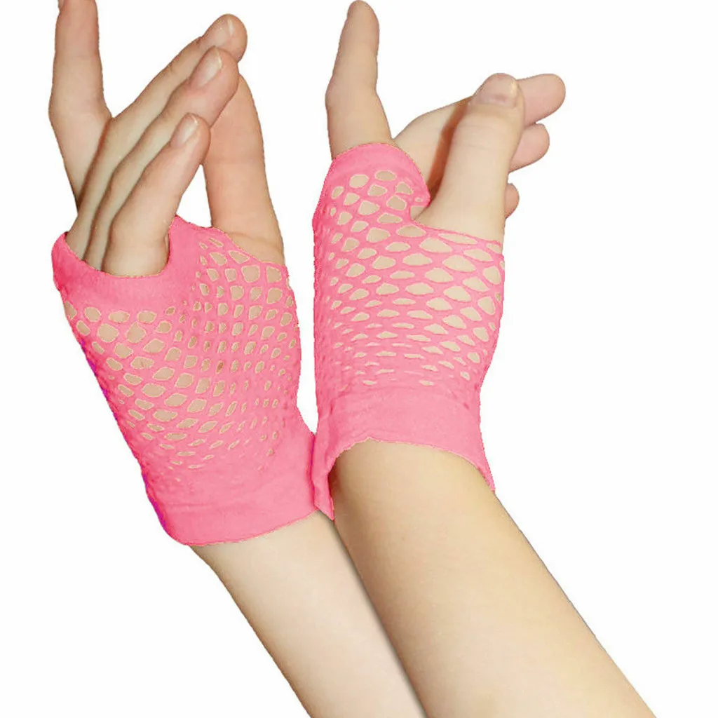 Pink Перчатки для женщин и девушек, детское короткое Сетчатое в стиле 80х, ажурные перчатки девичник праздничная одежда перчатки для сенсорного экрана из дышащего материала с открытыми пальцами, перчатки для занятий фитнесом - Цвет: Pink