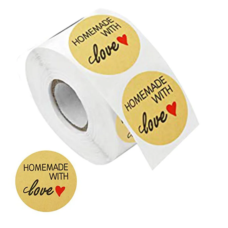 

500pcs kraft paper homemade with love stickers scrapbooking for envelope and package seal labels sticker stationery handmade